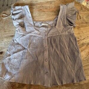 Zara The Alexi Flutter Sleeve Tank Gray W/Top Buttons Sz X-Small XS